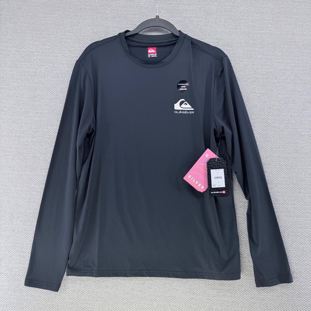 Quiksilver Rash Guard Size M Black Polyester UPF 50+ Long Sleeve Swim Shirt